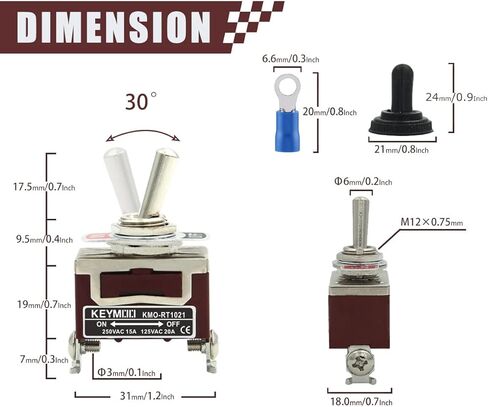 Keymoo 2 قطعة تبديل التبديل مع غطاء مقاوم للماء، 15A 250V 20A 125V SPST ON-Off 2 دبوس الروك تبديل التبديل مع محطات الحلقة الزرقاء 1021-2 in Kuwait