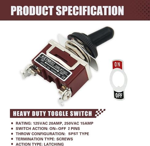 Keymoo 2 قطعة تبديل التبديل مع غطاء مقاوم للماء، 15A 250V 20A 125V SPST ON-Off 2 دبوس الروك تبديل التبديل مع محطات الحلقة الزرقاء 1021-2 in Kuwait