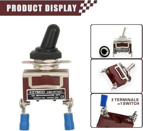 Keymoo 2 قطعة تبديل التبديل مع غطاء مقاوم للماء، 15A 250V 20A 125V SPST ON-Off 2 دبوس الروك تبديل التبديل مع محطات الحلقة الزرقاء 1021-2 in Kuwait