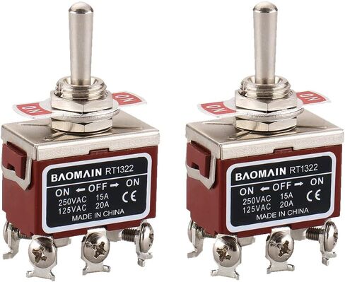 Baomain تبديل التبديل DPDT ON / OFF / ON 3 موقف AC 15A / 250V 20A / 125V 6 محطات المسمار RT1322 2 حزمة in Kuwait