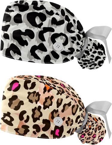 Unisex 2 Psc Scrub Cap with Buttons Sweatband Hats Surgical Caps for Women Men, Purple Pink Black Leopard Pattern in Saudi Arabia