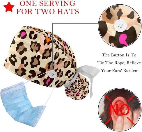 Unisex 2 Psc Scrub Cap with Buttons Sweatband Hats Surgical Caps for Women Men, Purple Pink Black Leopard Pattern in Saudi Arabia