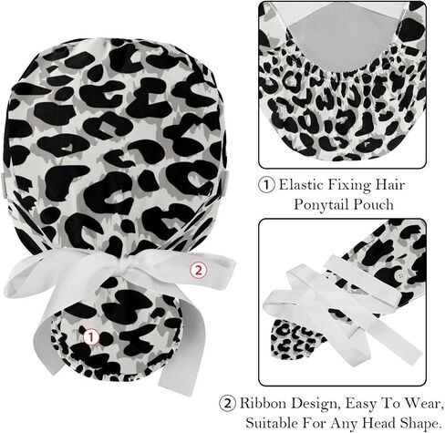 Unisex 2 Psc Scrub Cap with Buttons Sweatband Hats Surgical Caps for Women Men, Purple Pink Black Leopard Pattern in Saudi Arabia
