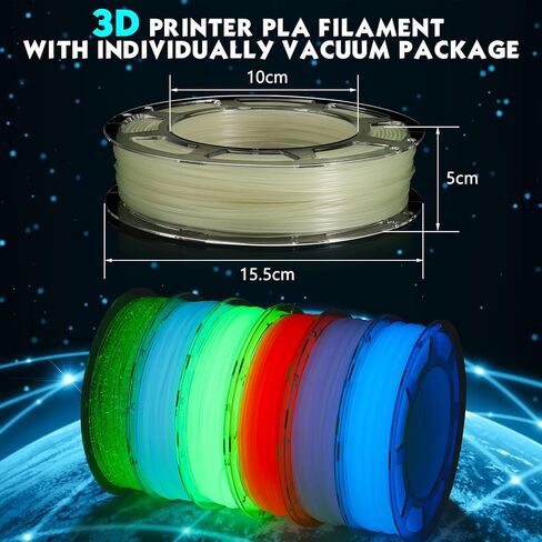 عبوة من 6 خيوط طابعة ثلاثية الأبعاد PLA تتوهج في الظلام 6 ألوان 1.75 مم PLA طباعة ثلاثية الأبعاد للطباعة ثلاثية الأبعاد (قوس قزح، أبيض ساطع، أخضر متوهج، أزرق متوهج، أحمر متوهج، أخضر لامع) in Kuwait
