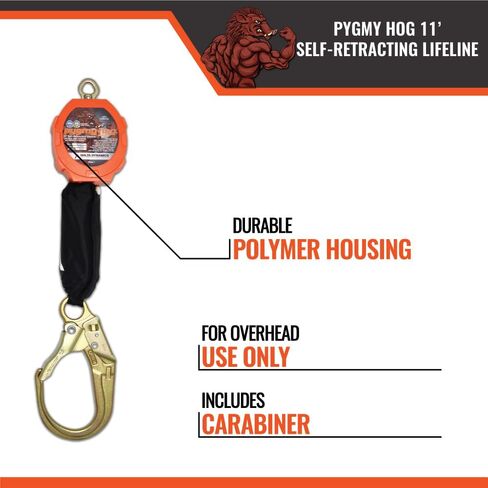 مالطا ديناميات بيغمي هوغ 11 بوصة شبكة ذاتية السحب، كابل يويو مع خطاف حديد التسليح، حبل أمان قابل للسحب للحماية من السقوط - متوافق مع OSHA/ANSI in Kuwait