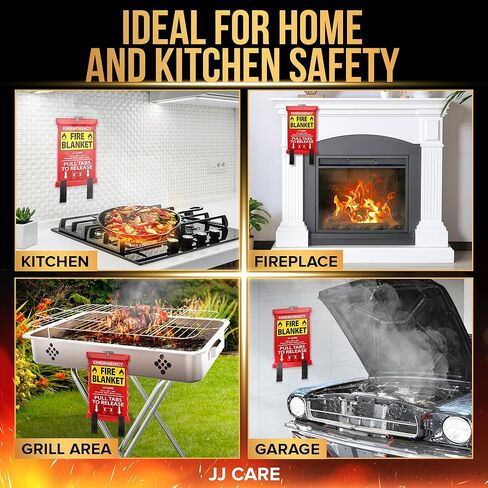JJ CARE Fire Blanket – 8 Packs with Hooks and Gloves – Emergency Fire Blanket for Home & Kitchen, High Heat Resistant Fire Suppression Blankets for Home Safety, Kitchen, and Camping in Saudi Arabia