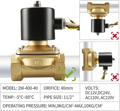 باومين صمام الملف اللولبي الكهربائي النحاسي 1-1/2 انش تيار مستمر 12 فولت يعمل بشكل مباشر مغلق بشكل طبيعي متوافق مع الهواء المائي in Kuwait