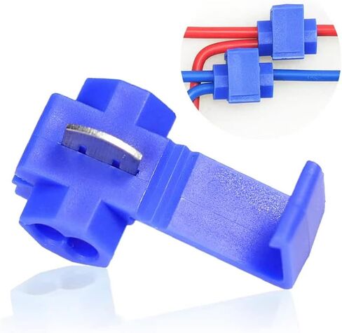 100 Pcs Solderless Quick Splice Snap Wire Connector Blue Self-Stripping Scotch Lock Snap Electrical Cable Clamp Terminal Block Wire Connector 18-14 AWG(T-Tap) in Kuwait