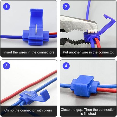100 Pcs Solderless Quick Splice Snap Wire Connector Blue Self-Stripping Scotch Lock Snap Electrical Cable Clamp Terminal Block Wire Connector 18-14 AWG(T-Tap) in Kuwait