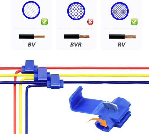 100 Pcs Solderless Quick Splice Snap Wire Connector Blue Self-Stripping Scotch Lock Snap Electrical Cable Clamp Terminal Block Wire Connector 18-14 AWG(T-Tap) in Kuwait