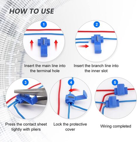 100 Pcs Solderless Quick Splice Snap Wire Connector Blue Self-Stripping Scotch Lock Snap Electrical Cable Clamp Terminal Block Wire Connector 18-14 AWG(T-Tap) in Kuwait
