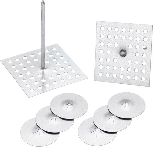 PATIKIL 200pcs Perforated Insulation Pins 2-1/2 inch, 1.5in Self Locking Washers Insulation Stick Pins Aluminum Insulation Hangers Round for Foam Board Wall Floor Ceiling 100 Set/200Pieces in Saudi Arabia