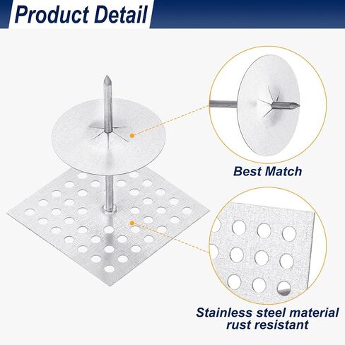 PATIKIL 200pcs Perforated Insulation Pins 2-1/2 inch, 1.5in Self Locking Washers Insulation Stick Pins Aluminum Insulation Hangers Round for Foam Board Wall Floor Ceiling 100 Set/200Pieces in Saudi Arabia