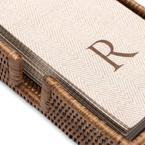 حامل مناديل كوكتيل من Caspari Rattan باللون البني الطبيعي الداكن، قطعة واحدة لكل واحدة in Saudi Arabia