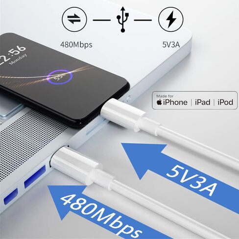 ByCallMax Original Fast USB C to Lightning Charger【3PACK MFi Certified】 Compatible iPhone 14/13/12/11/Pro/Pro Max/X/8/7/6s/6/plus/5s/5c/SE,iPad Pro/Air/Mini,iPod Touch(1M/3.3FT) Original Certified in Saudi Arabia
