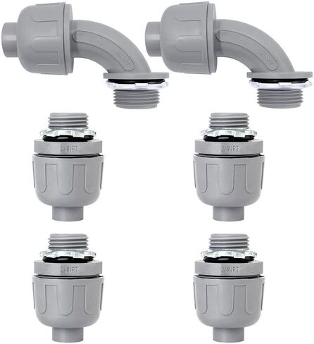 3/4 Inch Liquid Tight Connector Electrical Conduit Fittings for Electrical Enclosures and Hubs 6 Pack (4 pcs 180 Degree and 2 pcs 90 Degree) in Saudi Arabia