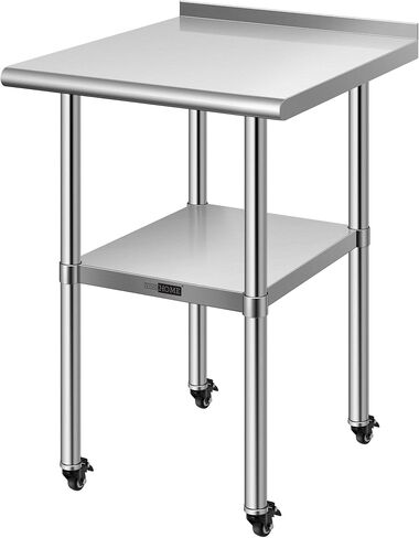 VIVOHOME 24 x 18 Inch Stainless Steel Work Table with Backsplash, Prep Commercial Table with Wheels for Restaurant, Hotel, Home and Warehouse in Saudi Arabia