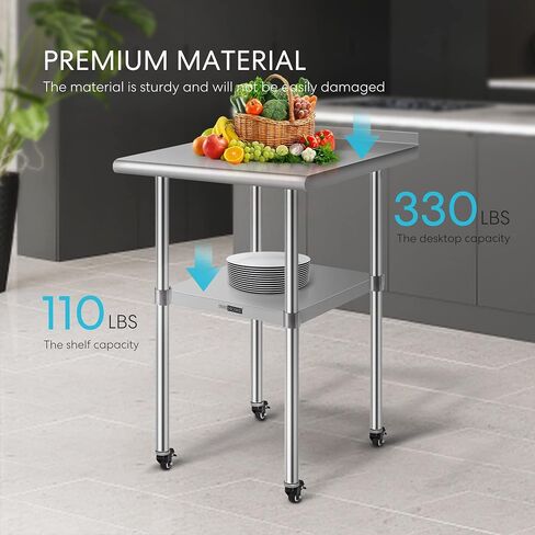 VIVOHOME 24 x 18 Inch Stainless Steel Work Table with Backsplash, Prep Commercial Table with Wheels for Restaurant, Hotel, Home and Warehouse in Saudi Arabia