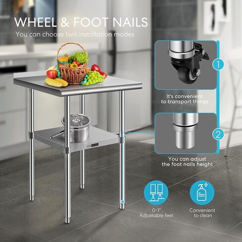 VIVOHOME 24 x 18 Inch Stainless Steel Work Table with Backsplash, Prep Commercial Table with Wheels for Restaurant, Hotel, Home and Warehouse in Saudi Arabia