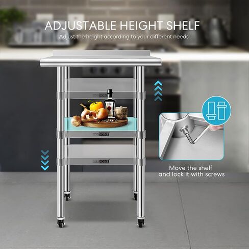 VIVOHOME 24 x 18 Inch Stainless Steel Work Table with Backsplash, Prep Commercial Table with Wheels for Restaurant, Hotel, Home and Warehouse in Saudi Arabia