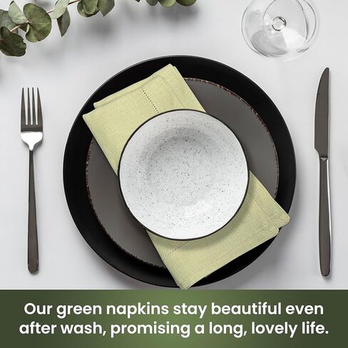 Set of 4 Sage Green Linen Napkins and 4 Napkin Rings, 100% Linen Material, Sage Napkins 20 x 20 Inch, Water Hyacinth Napkin Holders 1.9 x 1.9 Inch, Natural Napkin Rings. in Saudi Arabia
