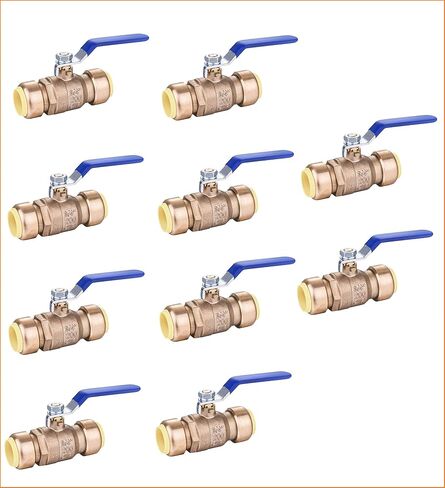 EZ-Fluid 1/2 بوصة صمام كروي مناسب للدفع عالي التحمل من النحاس LF صمام إيقاف المياه بمنفذ كامل، ادفع لتوصيل PE-RT، CPVC، النحاس، أنابيب Pex، ربع دورة (عبوة واحدة) in Kuwait