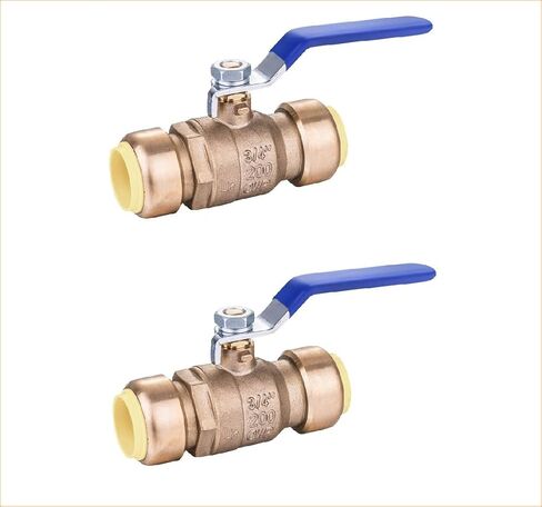 EZ-Fluid 1/2 بوصة صمام كروي مناسب للدفع عالي التحمل من النحاس LF صمام إيقاف المياه بمنفذ كامل، ادفع لتوصيل PE-RT، CPVC، النحاس، أنابيب Pex، ربع دورة (عبوة واحدة) in Kuwait