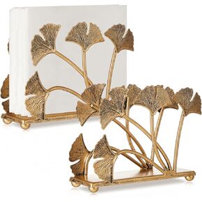 Uiifan 2 Pcs Metal Golden Napkin Holders Ginkgo Leaves Cocktail Napkin Holder Vintage Modern Paper Napkin Dispenser Fall Table Decor Guest Napkin Storage Organizer for Bathroom Kitchen Dining Party