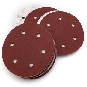 Jiayouy 80 Grit 9 Inch 6 Hole Hook and Loop Sanding Disc Flocking Sandpaper for Random Orbit Sander 10Pcs