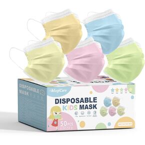 أقنعة الوجه الملونة للأطفال من MAGICARE - أقنعة وجه لطيفة للاستعمال مرة واحدة للأطفال - أقنعة أطفال 3 طبقات يمكن التخلص منها - ألوان زاهية - قناع وجه للأطفال يمكن التخلص منه - 50 قطعة (قناع أطفال متعدد الألوان) in Kuwait