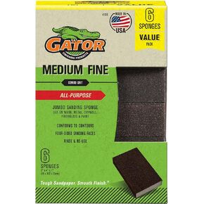 Gator Multi-Surface Sanding Sponge, 3" x 4" x 1", 60/80 Grit Coarse/Medium, 6 Pack