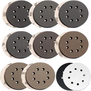 أقراص صنفرة 5 بوصات 8 فتحات 40 قطعة، خطاف وحلقة من كربيد السيليكون الجاف الرطب، ورق صنفرة مداري 320/400/600/800/1000/1500/2000/3000 مع قطعتين من وسادات الواجهة لإزالة السيارات والخشب والمعادن in Kuwait