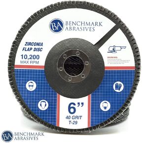 Benchmark Abrasives 6" x 7/8" Premium High-Density Jumbo Zirconia Type 29 Flap Discs for Sanding, Stock and Rust Removal, Finishing, Grinding, Deburring (10 Pack) - 40 Grit in Saudi Arabia