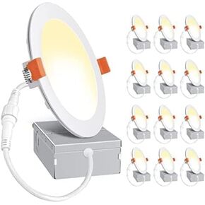 obstime 6 عبوات 14 وات 4 بوصة مصابيح LED رفيعة للغاية نحيفة مع صندوق توصيل، 2700 ك/3000 ك/4000 ك/5000 ك/6000 ك قابلة للتحديد، سطوع عالي Eqv 150 وات، إضاءة LED قابلة للتعتيم بدون ضوء - تصنيف IC & ETL in Kuwait