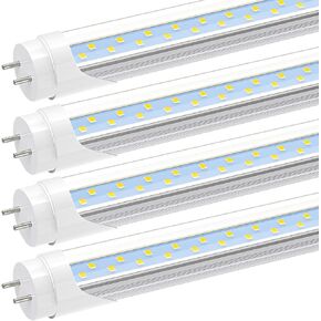 JESLED T8 LED 4FT Type B Light Bulbs, 24W 3000LM 6000K, 4 Foot LED Fluorescent Tube Replacement, ETL Listed, Dual-Ended, Remove Ballast, Clear(4-Pack)