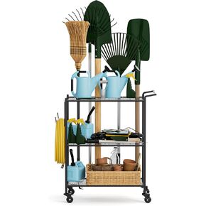 Uboway Tool Organizer for Garage: Garage Organization with Wheels, Tool Organizers and Storage, Garden Tool Stand for Garage, Shed, Basement, Outdoor, Easy to Assemble, Black