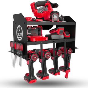 منظم أدوات الطاقة للجراج من Tuff Pro Tools - حامل تخزين قابل للتعديل وشديد التحمل ومقاوم للصدأ للأدوات اللاسلكية - منظم أدوات الحائط والتخزين مع حامل منشار دائري متضمن in Kuwait