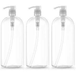 Bar5F Empty Shampoo Bottles with Pumps, 32Oz/1Liter/Large, BPA-Free, Lightweight (Medium Density PETE1 Plastic), Pack of 3, Clear Bottles, (32OZOBOTTLECP.3) in Kuwait