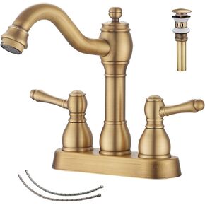 GGStudy 360° Swivel Antique Brass Bathroom Vessel Sink Faucet Single Handle One Hole Matching with Pop Up Drain