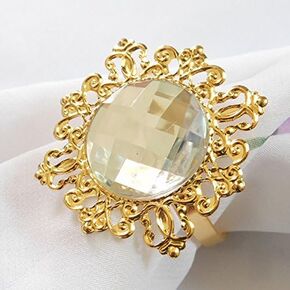 Tangpan 10pcs Gold-light Napkin Ring Rhinestones Napkin Rings for Weddings Pearl Napkin Rings Shiny (Amber)