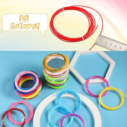 35 لونًا PLA ثلاثي الأبعاد لخيوط القلم قابلة لإعادة التعبئة من أقلام PLA وطابعات خيط الرسم وخيط طباعة، بقطر 1.75 مم، 9.8 قدم لكل لفة، إجمالي 344 قدم in Kuwait