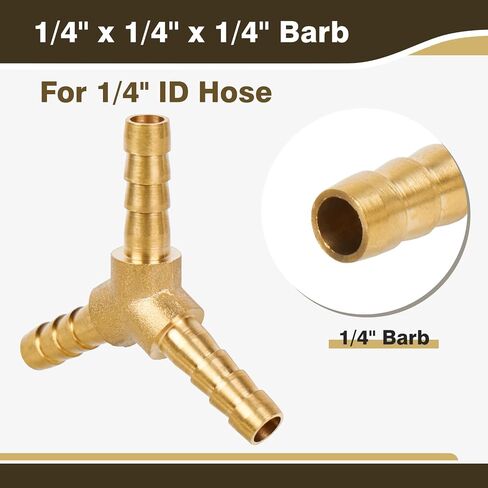 JUWO 1/4" Hose Barb, 3 Way Y Shaped Barbed Splitter Brass Fitting for Fuel, Air, Oil, 3 Clamps Included (1-Pack) in Saudi Arabia