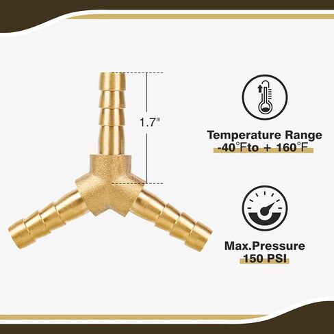 JUWO 1/4" Hose Barb, 3 Way Y Shaped Barbed Splitter Brass Fitting for Fuel, Air, Oil, 3 Clamps Included (1-Pack) in Saudi Arabia