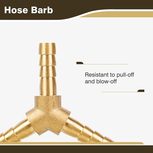 JUWO 1/4" Hose Barb, 3 Way Y Shaped Barbed Splitter Brass Fitting for Fuel, Air, Oil, 3 Clamps Included (1-Pack) in Saudi Arabia