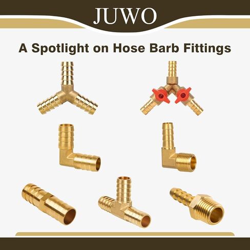 JUWO 1/4" Hose Barb, 3 Way Y Shaped Barbed Splitter Brass Fitting for Fuel, Air, Oil, 3 Clamps Included (1-Pack) in Saudi Arabia