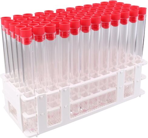 60 أنبوبًا - مجموعة أنابيب اختبار بلاستيكية شفافة مقاس 16 × 150 مم مع أغطية ورف in Kuwait