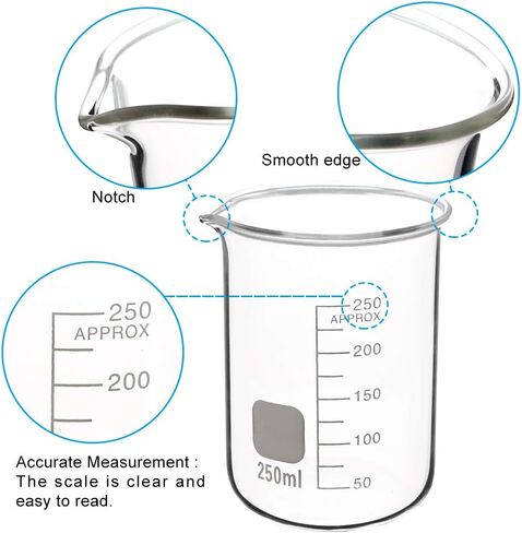 مجموعة من 8 قطع من الزجاج المتدرج من سوبرلي 25/50/100/200/250/400/500/1000 مل، زجاج البوروسيليكات متعدد السعة، رمادي منخفض الشكل من النوع الجداري السميك قياس أكواب مع 4 قضبان تحريك in Kuwait