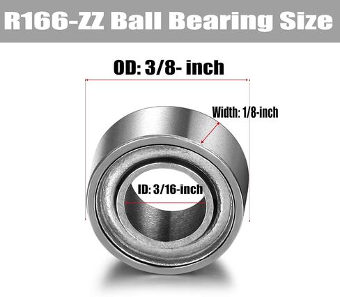محامل للكرة R166 ZZ 3/16" x 3/8" x 1/8" حامل كروي مصغر معدني محمي ومشحم مسبقًا بمحمل كروي دقيق التشحيم (10 عبوات) in Saudi Arabia