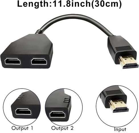 كابل محول مقسم HDMI - مقسم HDMI 1 في 2 مخرج HDMI ذكر 1080 بكسل إلى HDMI أنثى مزدوج 1 إلى 2 طريقة، لـ HDMI HD وLCD والتلفزيون، يدعم جهازي تلفزيون في نفس الوقت لنقل الفيديو والصوت في وقت واحد in Kuwait