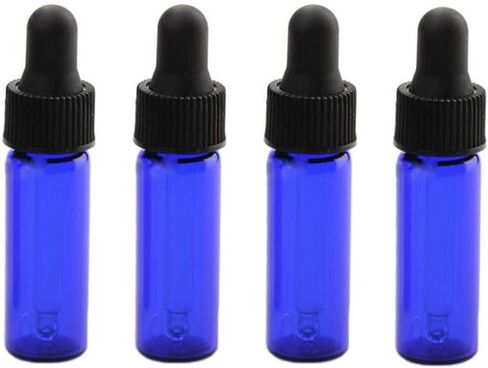 15 قطعة من زجاجات إسقاط الزيوت العطرية سعة 4 مل بقطارة زجاجية زرقاء اللون فارغة من العطور الزجاجية، حاويات لوشن مستحضرات التجميل مع قطارة زجاجية للعين وأغطية سوداء in Kuwait